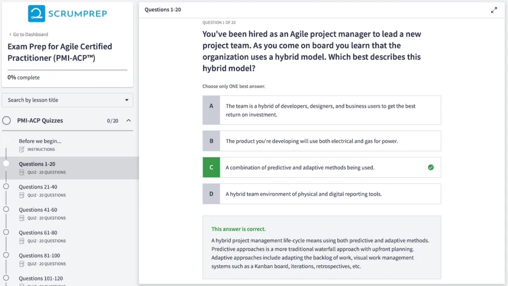 PMI-ACP Practice Test Screenshot 02