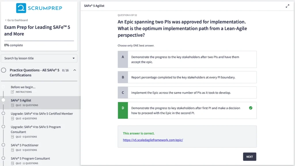 SAFe (SA) Practice Test Screenshot 03