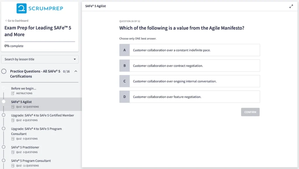 SAFe (SA) Practice Test Screenshot 04