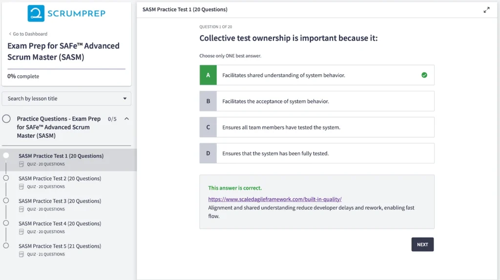 SAFe (SASM) Practice Test Screenshot 02