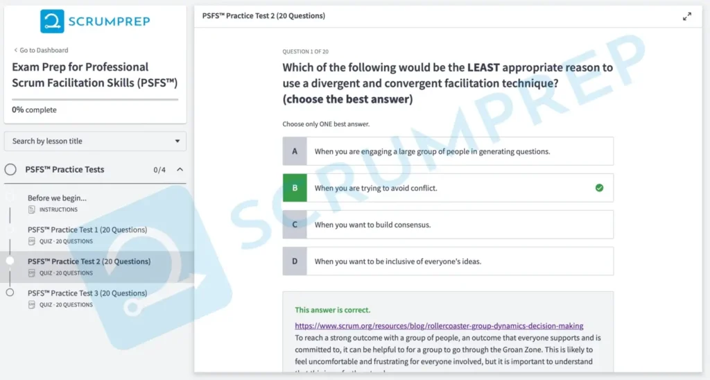 PSFS Practice Test Screenshot 01a