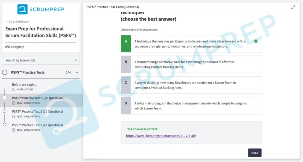 PSFS Practice Test Screenshot 03b