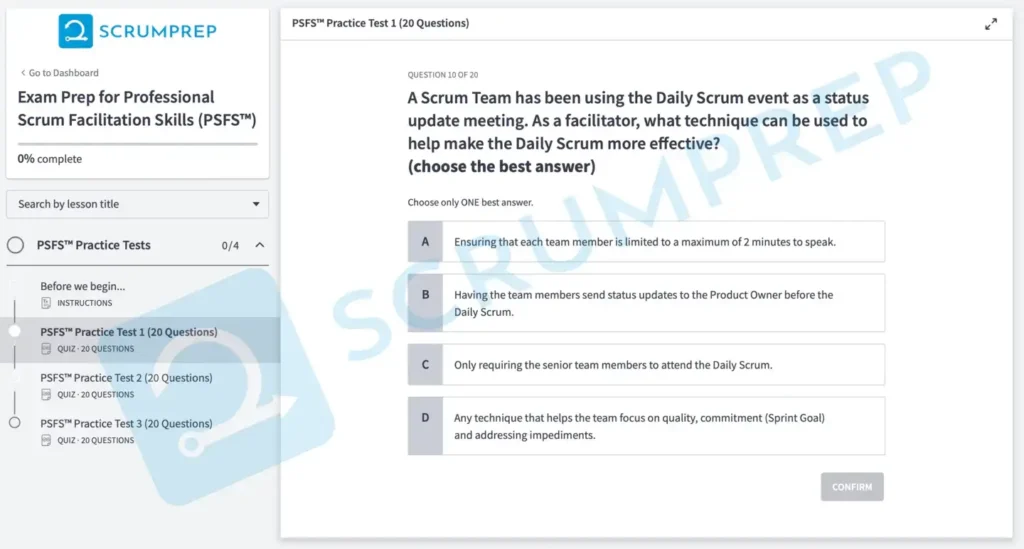 PSFS Practice Test Screenshot 10a
