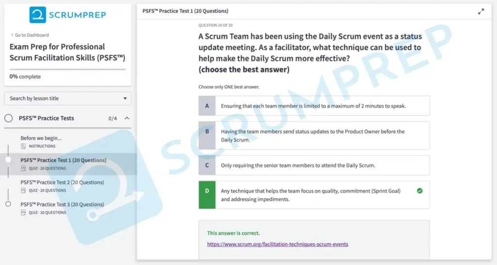 PSFS Practice Test Screenshot 10b