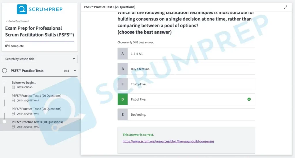 PSFS Practice Test Screenshot 3-01b